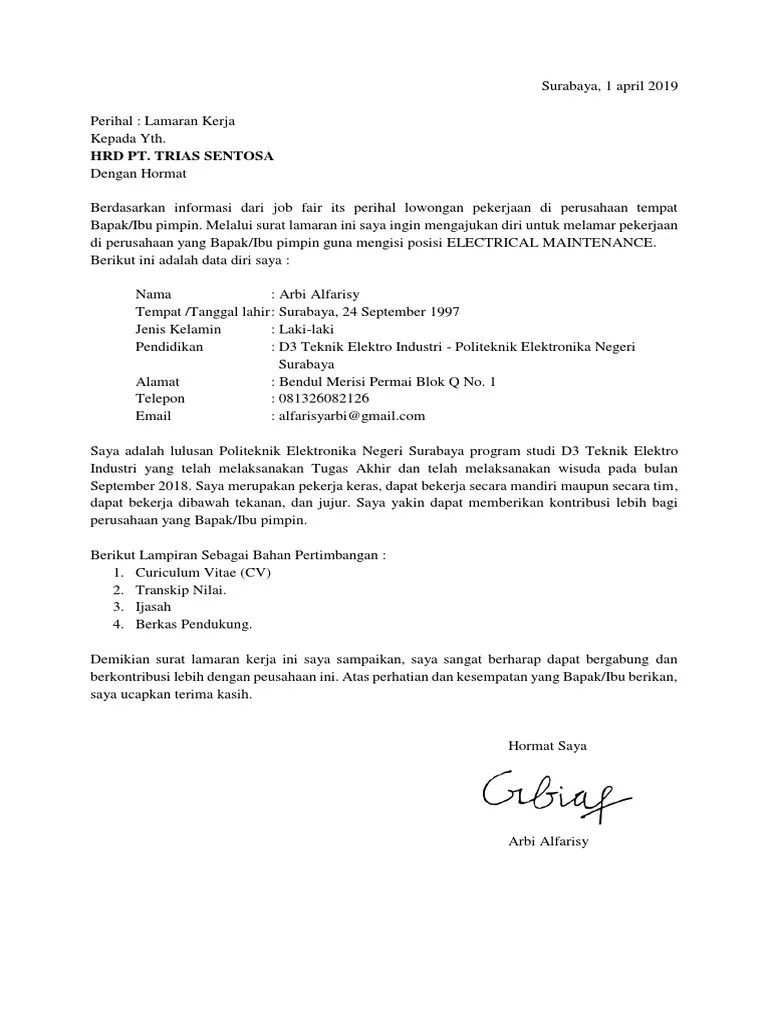 Knowing you're pitting yourself against other applicants leaves you wanting to sell yourself. Surat Lamaran Pekerjaan Pt Trias Pdf Pdf