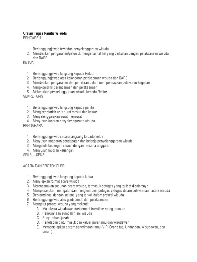 Uraian Tugas Panitia Wisuda | PDF