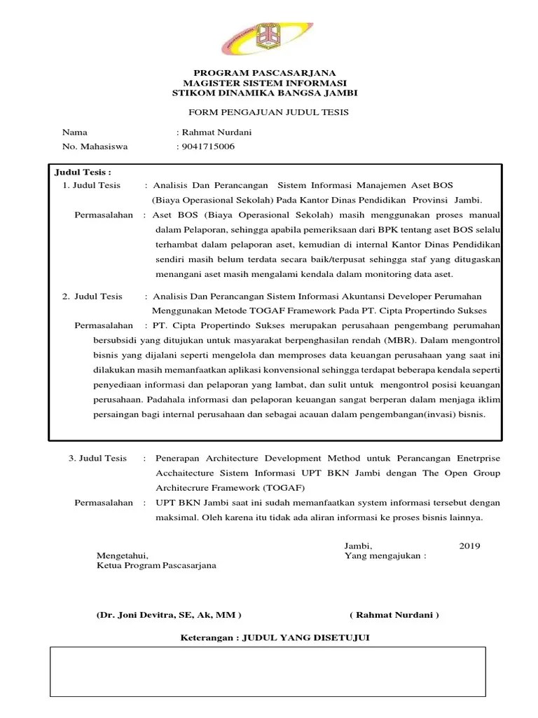 s2 - Form - Pengajuan - Judul - Tesis New 1 | PDF