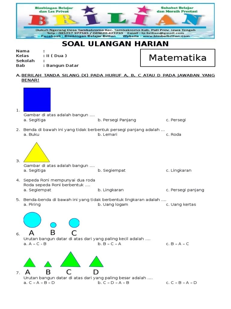 Soal Matematika Kelas 2 SD Bab 6 Bangun Datar Dan Kunci Jawaban | PDF