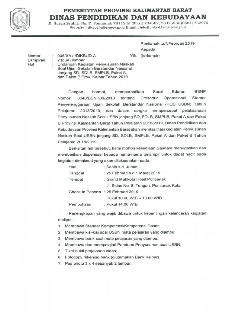 Soal yang belum memenuhi kaidah penulisan butir soal yang ada. Undangan Penyusunan Soal Usbn Paket A Dan B 2019 Pdf