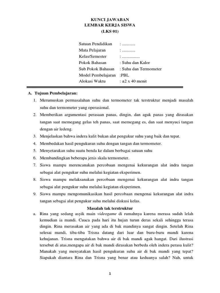 Dalam skala reamur, fahrenheit dan kelvin? Jawaban Lks 01 Suhu Pbl Baturiti Pdf