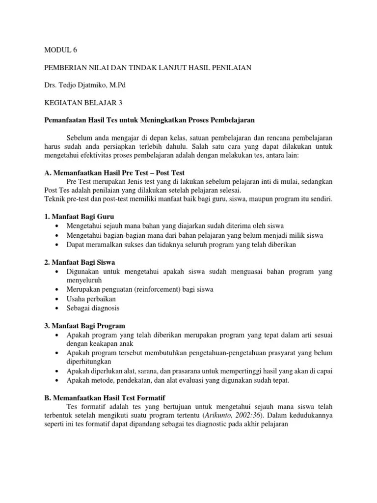 Anova, tes formatif, cluster random, sampel. Modul 6 Evaluasi Pembelajaran Di Sd Kb 3