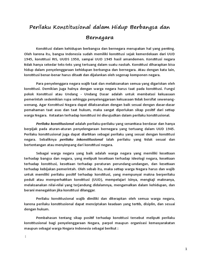 Perilaku Konstitusional Dalam Hidup Berbangsa Dan Bernegara | PDF