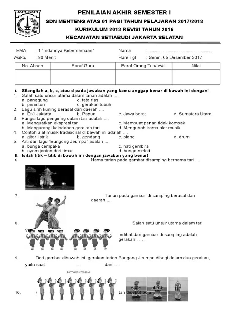 Soal SBDP Kelas IV Tp. 2017-2018 | PDF
