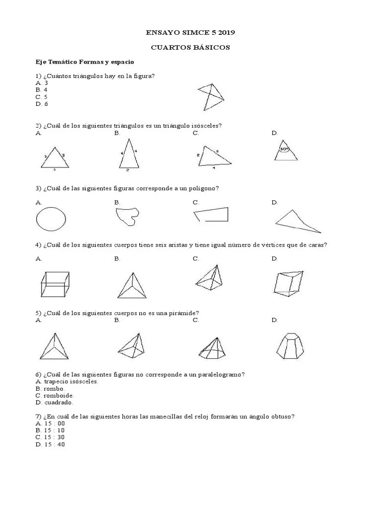 El rombo tiene cuatro lados (a) iguales. Simce Formas Y Espacio 4basico Pdf Rectangulo Objetos Geometricos
