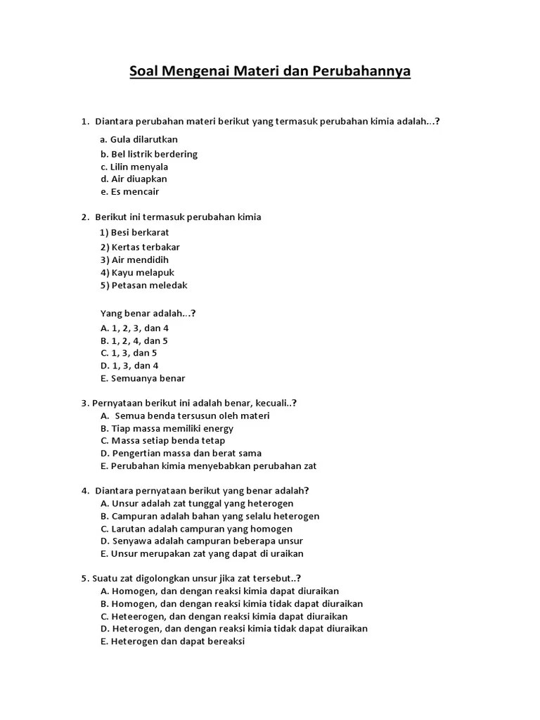 Organisme yang mengalami mutasi disebut mutagen. Soal Mengenai Materi Dan Perubahannya Pdf