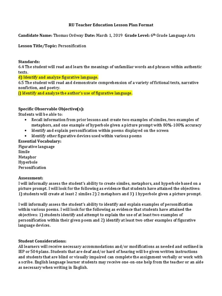 Once you've written the lesson plans, make a copy to have in case the origin. Figurative Language Lesson Plan Personification Psychological Concepts Learning