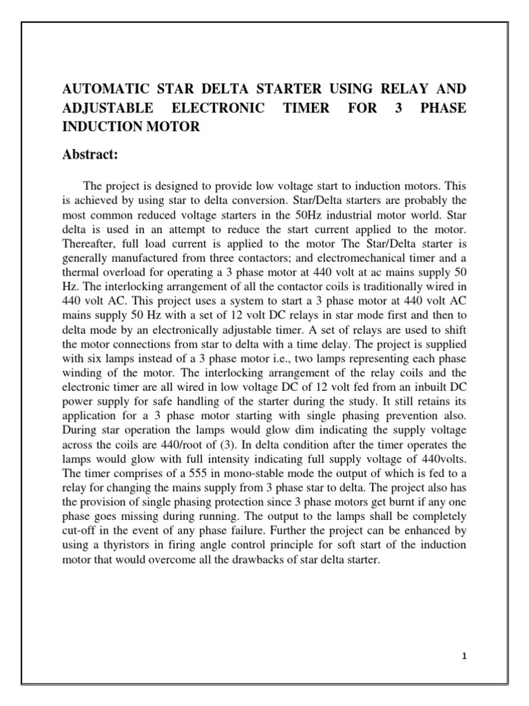 Due to starter delta timer failure we have face lot of problem like stoppages, downtime etc. Automatic Star Delta Starter Using Relay And Adjustable Electronic Timer For 3 Phase Induction Motor Pdf Electric Motor Relay