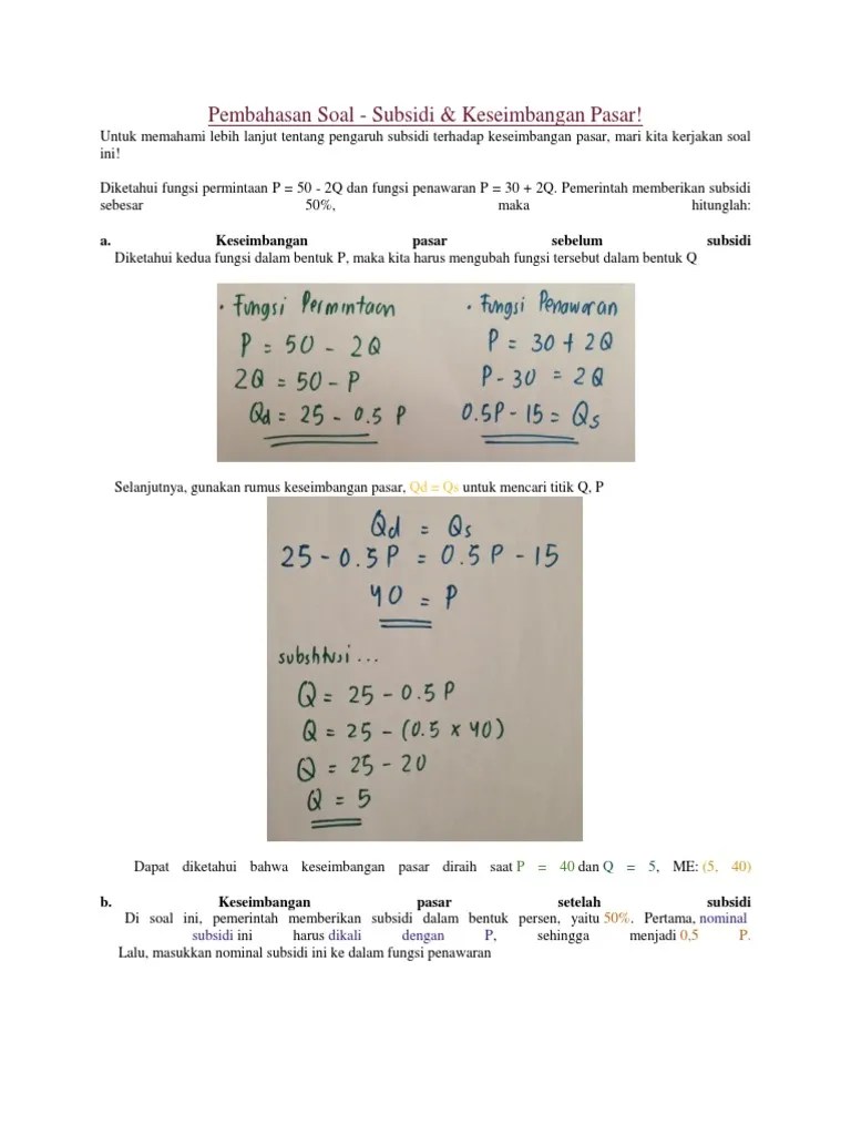 Contoh Soal Matematika Ekonomi Fungsi Permintaan Dan Penawaran