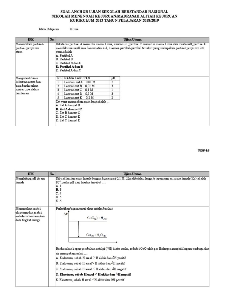 Negeri di kabupaten bone dengan metode khi kuadrat lord. 13 Soal Anchor Usbn Kimia K13 10 Soal Pdf