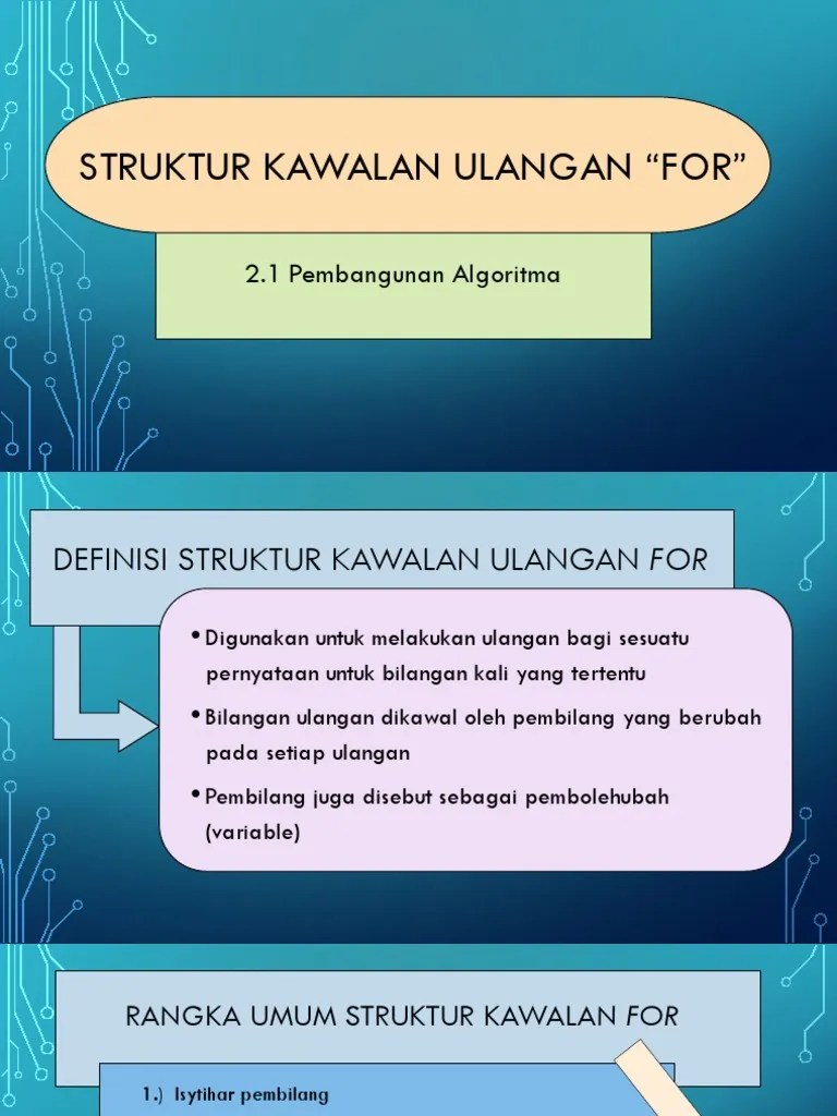Adalah suatu jenis teks yang menggambarkan/mendeskripsikan suatu bentuk, . Struktur Kawalan Ulangan For