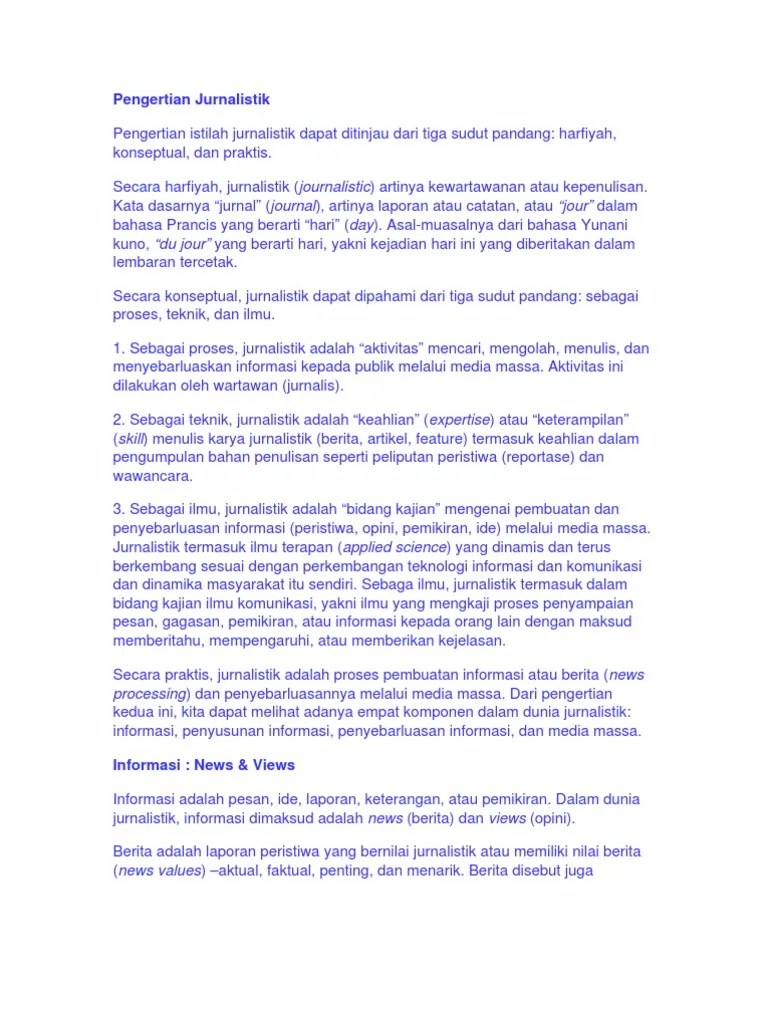 Minimal bisa menulis kegiatan di sekitar pondok pesantren. Pengertian Jurnalistik Pdf