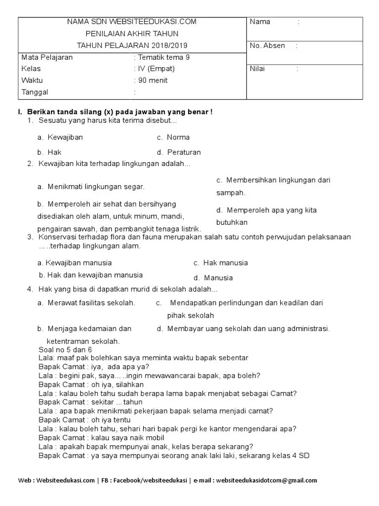 Soal Pat Kelas 4 Tema 9 | PDF
