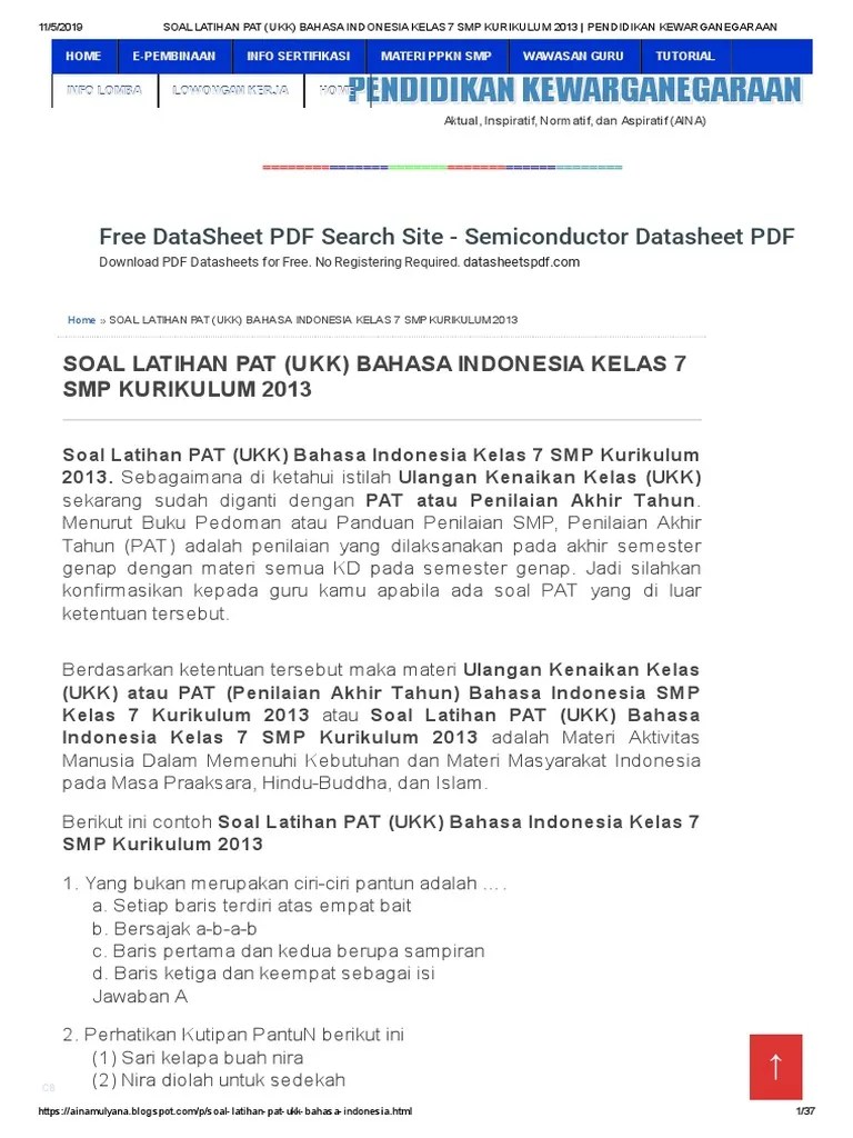 Cakupan ulangan meliputi seluruh indikator yang merepresentasikan semua kd pada … Soal Latihan Pat Ukk Bahasa Indonesia Kelas 7 Smp Kurikulum 2013 Pendidikan Kewarganegaraan Pdf