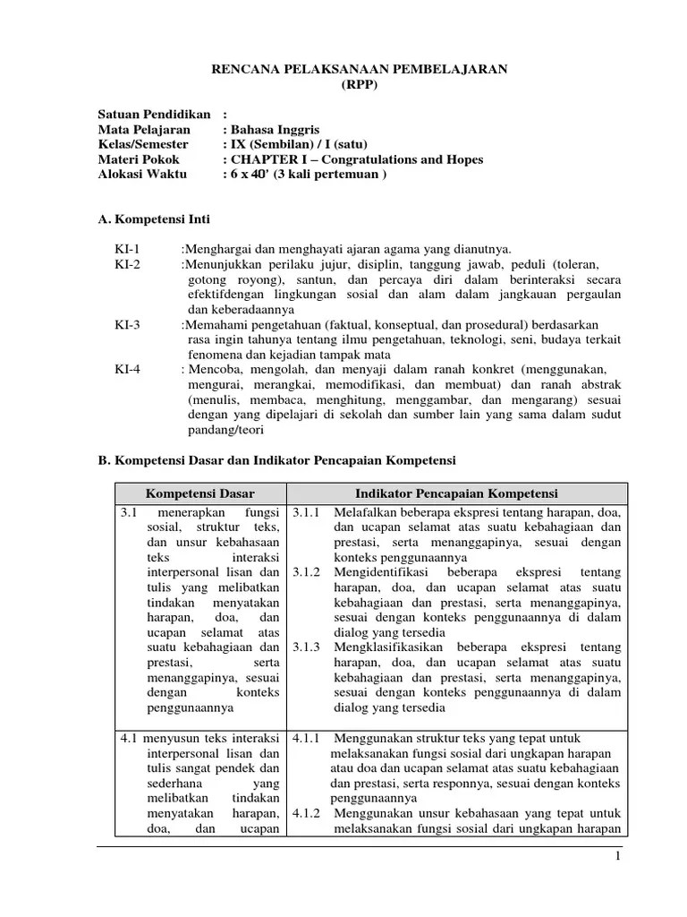 Kumpulan dialog bahasa inggris tentang responding good . Rpp Bahasa Inggris Kelas 9 Smp Mts Semester 1 Materi Congratulations And Hopes Pdf
