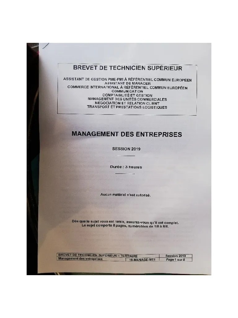 Bts 2019 Mde Sujet | PDF