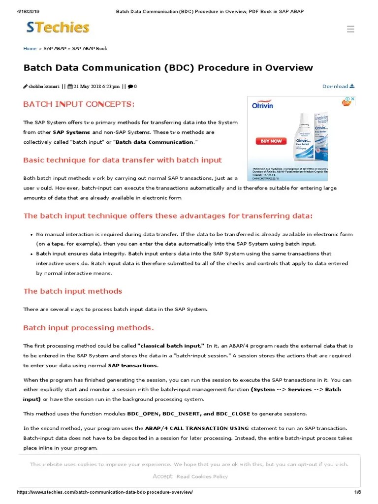 Batch Data Communication (BDC) Procedure in Overview, PDF Book in SAP ABAP  | PDF | Http Cookie | Information
