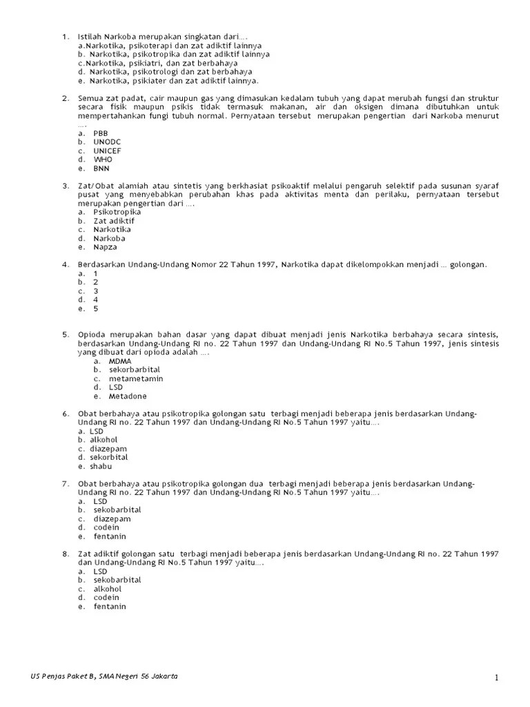 Penggolongan Psikotropika Menurut Uu No 5 Tahun 1997 – Sekali