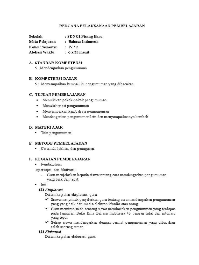 RPPBahasa Indonesia 4 Sms 2 | PDF