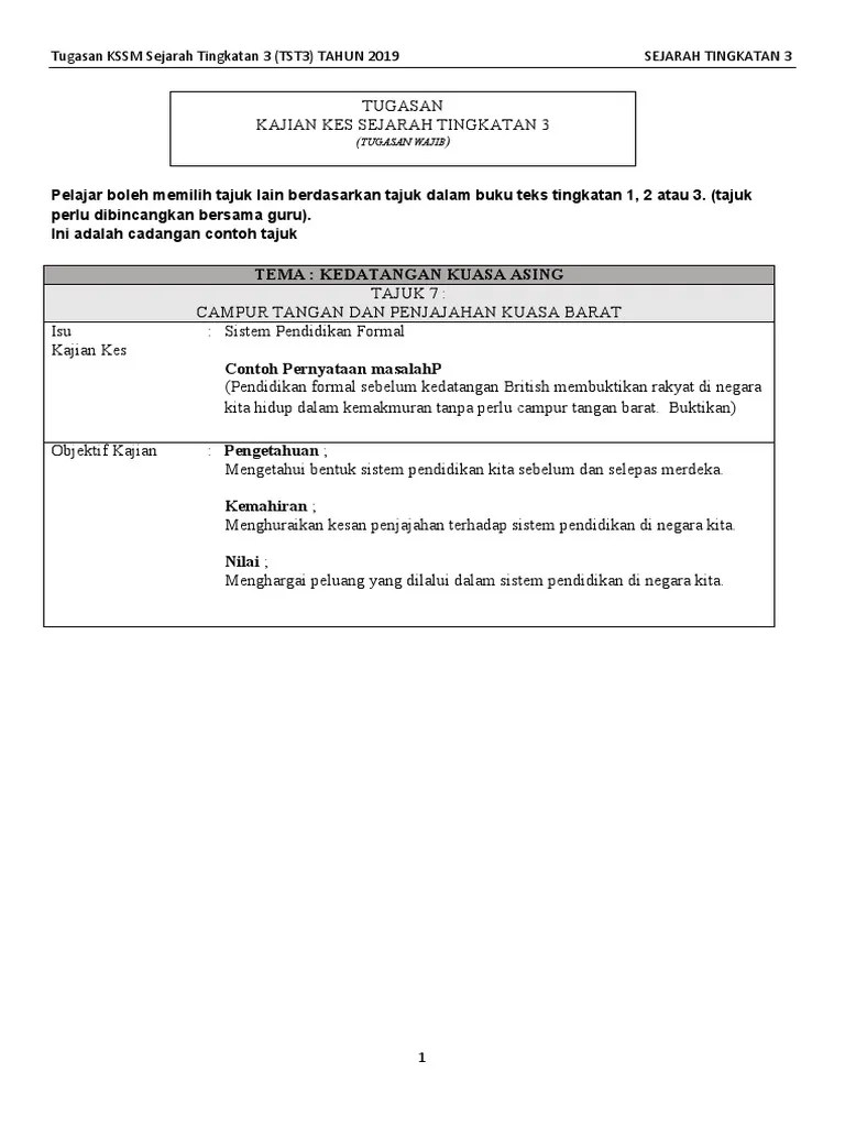 Kaedah kajian sejarah pt3 2021 contoh terbaik tingkatan 3. Tugasan Kajian Kes Sejarah Tingkatan 3 Pdf Pdf