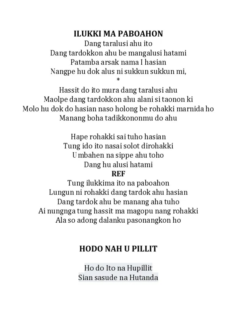 Dang tardok ahu hasian dang tardok ahu be manang aha tuho. Lirik Lagu