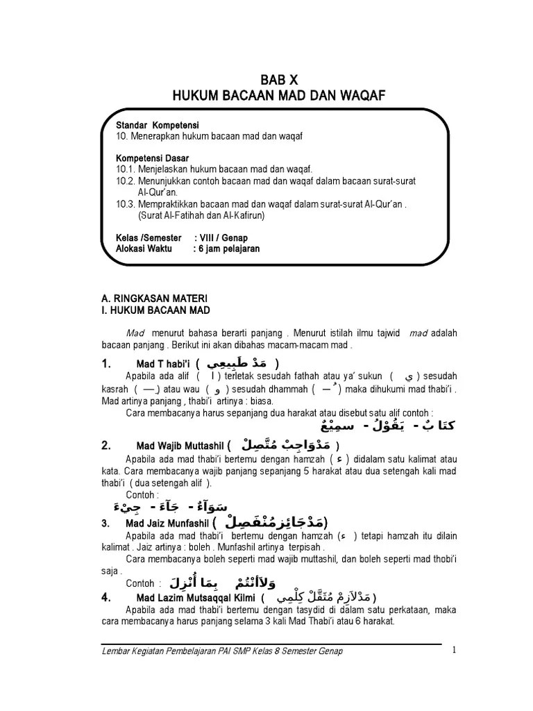 Hukum Bacaan Mad Dan Waqaf | PDF