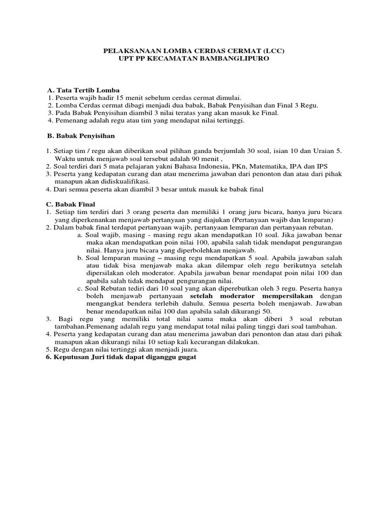 Pilihlah jawaban dengan benar dari . Soal Lomba Cerdas Cermat Lcc Tingkat Sd Pdf