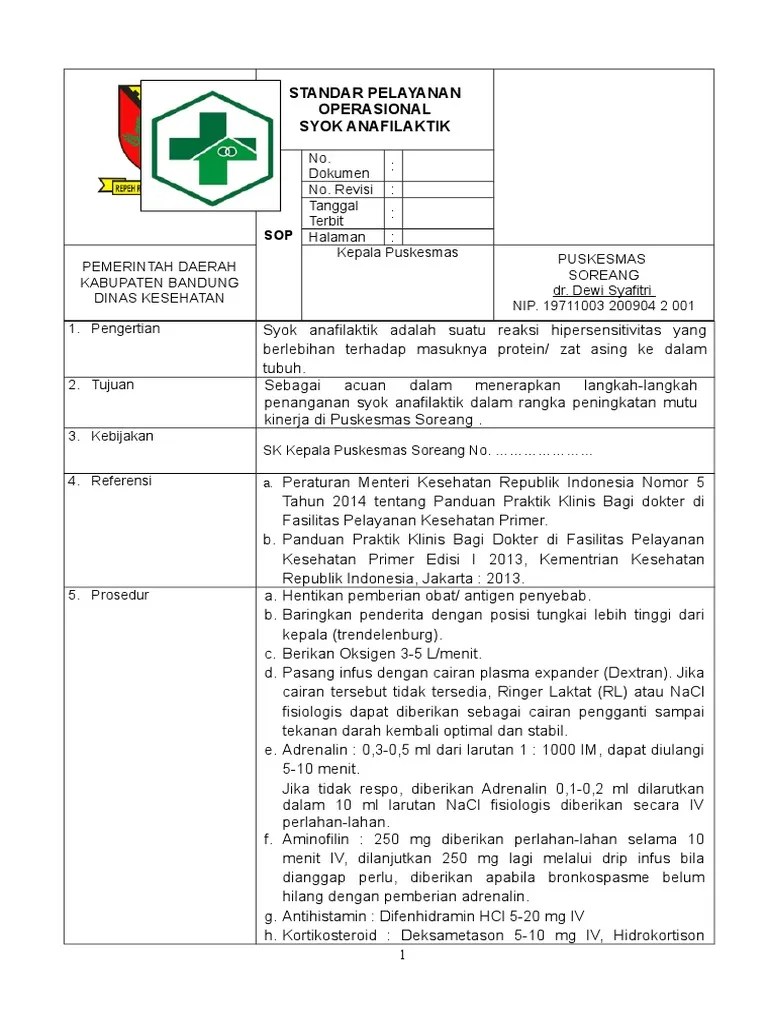 Sop Syok Anafilaktik Pdf - Penatalaksanaan Syok Anafilaktik Di Rumah Sakit 2 Color - S o p upt puskesmas mekarsari 1.pengertian 2.tujuan 3.kebijakan 4.