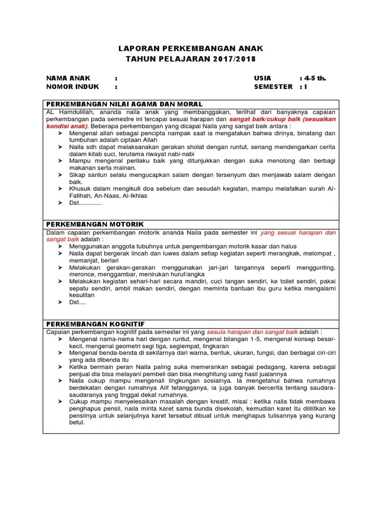 Contoh penulisan narasi raport sesuai kurikulum 2013. Contoh Narasi Raport Tk Kurikulum 2013 Semester 2 Berbagai Contoh