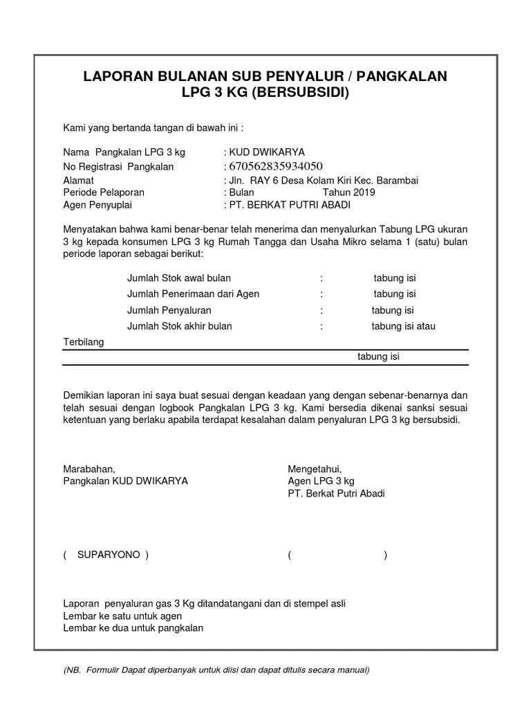 Format Laporan Bulanan Agen Dan Pangkalan | PDF