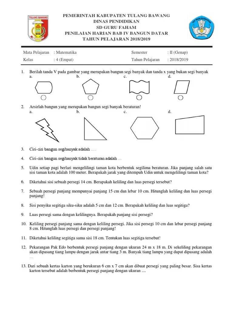 Soal uas/ pas ipa kelas 7 dan jawaban semester 1. Soal Ph Mtk Kelas 4 Semester 2 Bab 4 Bangun Datar Pdf