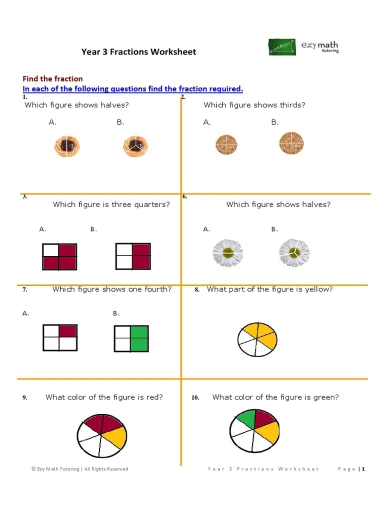 year 3 fractions worksheet