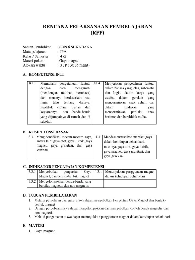 Tugas 1 Praktik Membuat RPP Gaya Magnet | PDF