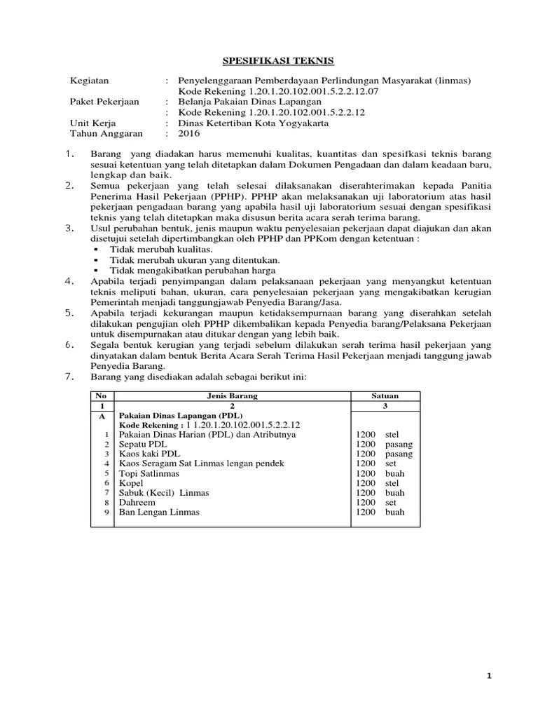 SPESIFIKASI TEKNIS Pakaian Linmas | PDF