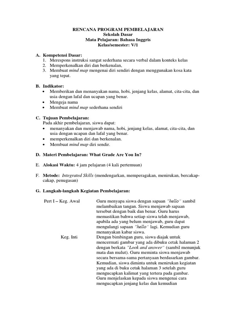 Maybe you would like to learn more about one of these? Rpp Bahasa Inggris Sd Kelas 1 6 Grow With English Masnurul