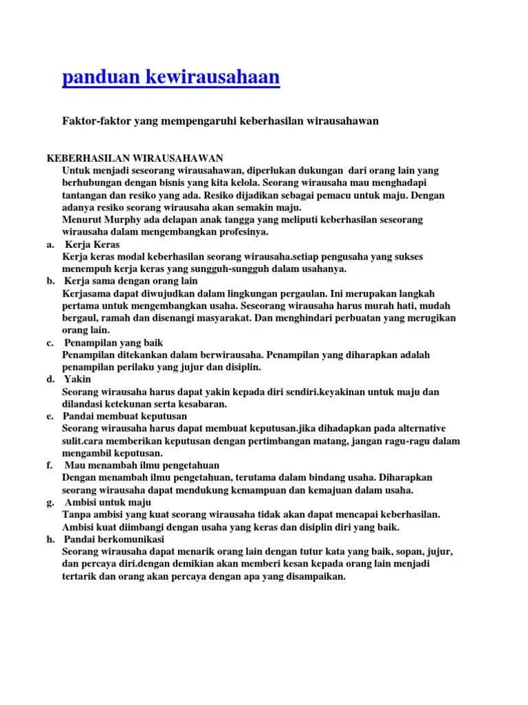 Faktor Keberhasilan Wirausaha | PDF