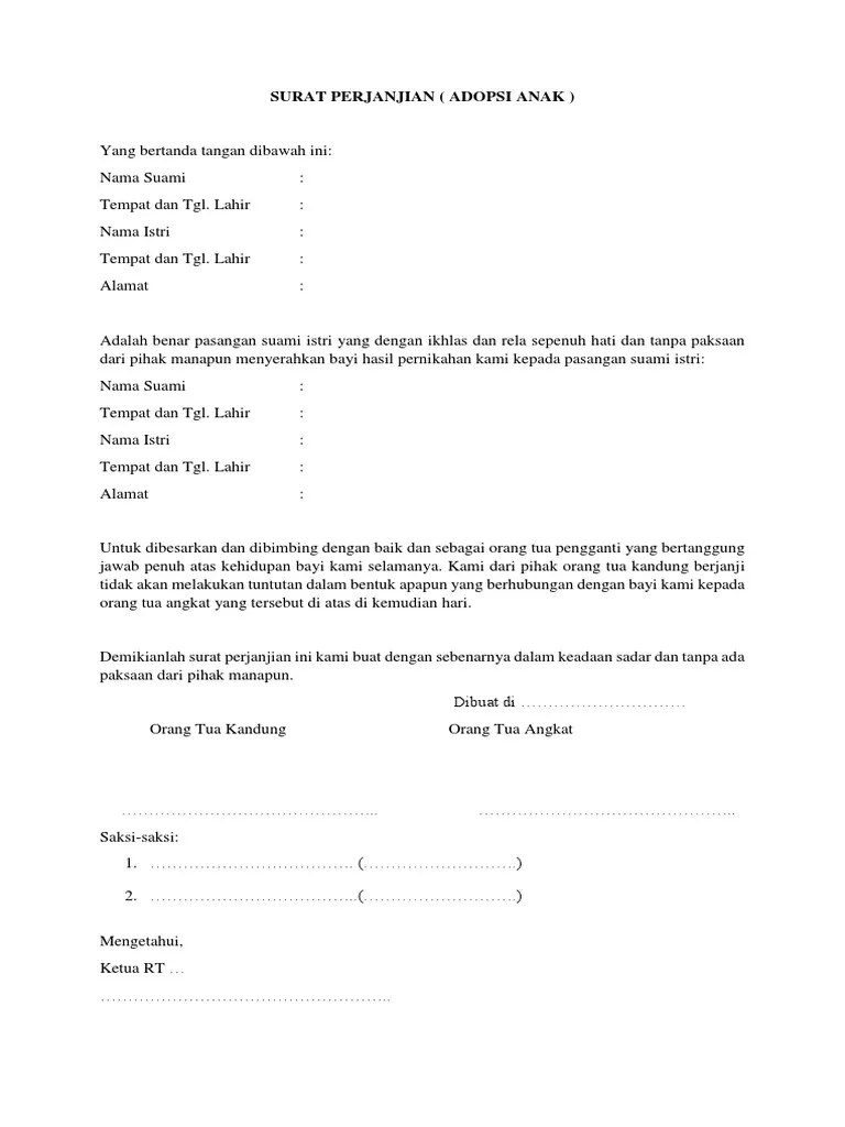 Demikian surat penyataan ini kami buat dengan sebenarnya, tanpa ada paksaan dari pihak mana pun. Surat Perjanjian Adopsi Anak Pdf