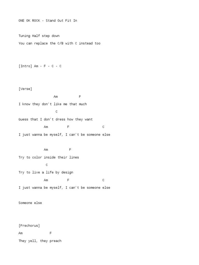 The beginning tab by one ok rock with free online tab player. One Ok Rock Stand Out Fit In Chord Pdf Songs Musical Compositions
