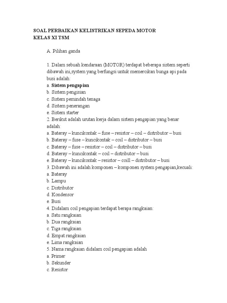 Soal Kelistrikan Otomotif Dan Jawaban | PDF