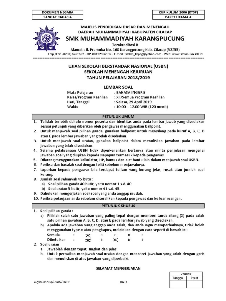 Nasional dirancang sebagai pengganti ujian nasional dan ujian sekolah berstandar nasional (usbn). Contoh Cover Soal Usbn