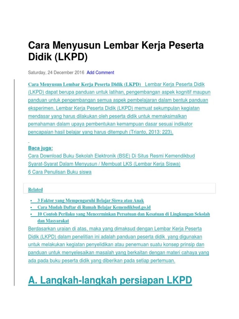 Pengembangan lkpd, pendekatan saintifik, makananku sehat dan bergizi, sekolah dasar. Cara Menyusun Lembar Kerja Peserta Didik Pdf