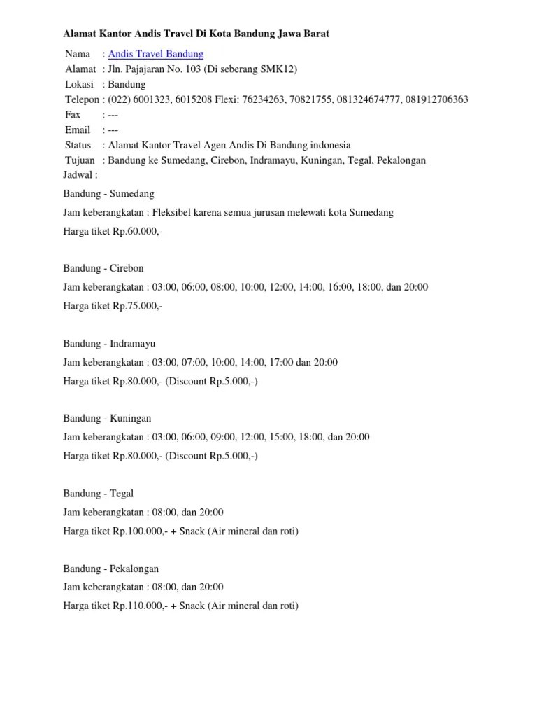 Alamat Kantor Andis Travel Di Kota Bandung Jawa Barat | PDF