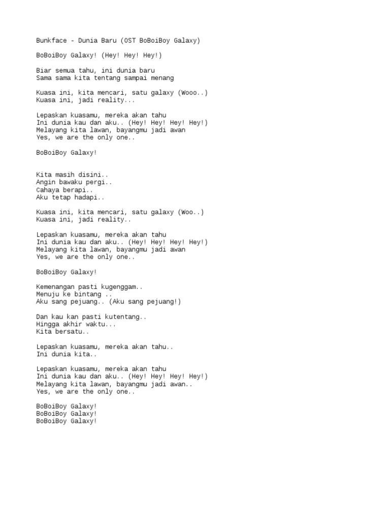 The movie yang dinyanyikan oleh grup band malaysia; Lirik Lagu Boboiboy Galaxy Pdf