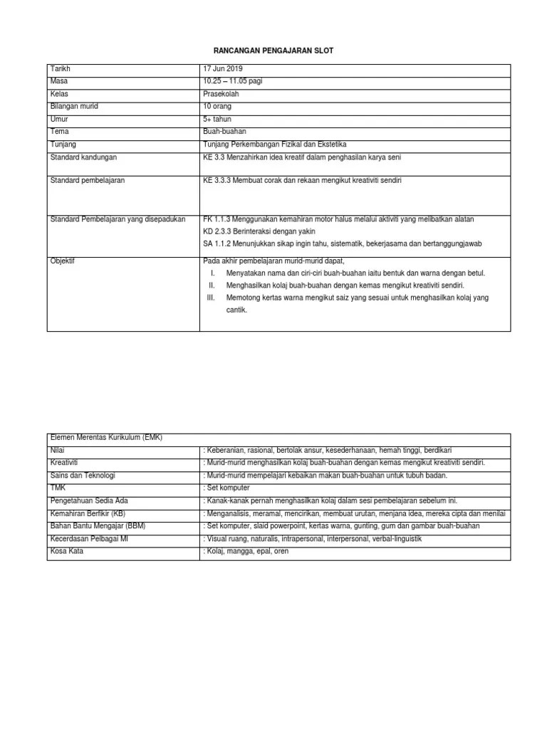 Perkembangan kreativiti dan estetika nama pendidik : Rph Buah Kolaj Pdf