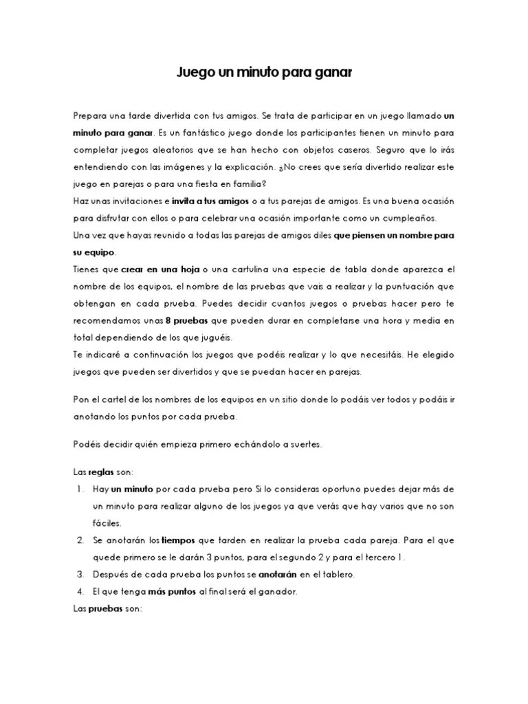 Top 10 | pruebas de minuto para ganar 1/5. Juegos Un Minuto Para Ganar Pdf Tenis De Mesa Tornillo