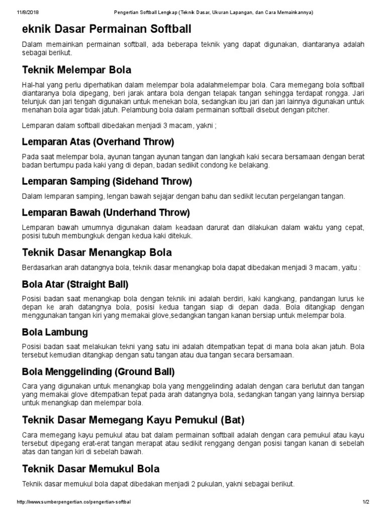 bola datar (bola lurus) 4.2.2. Pengertian Softball Lengkap Teknik Dasar Ukuran Lapangan Dan Cara Memainkannya