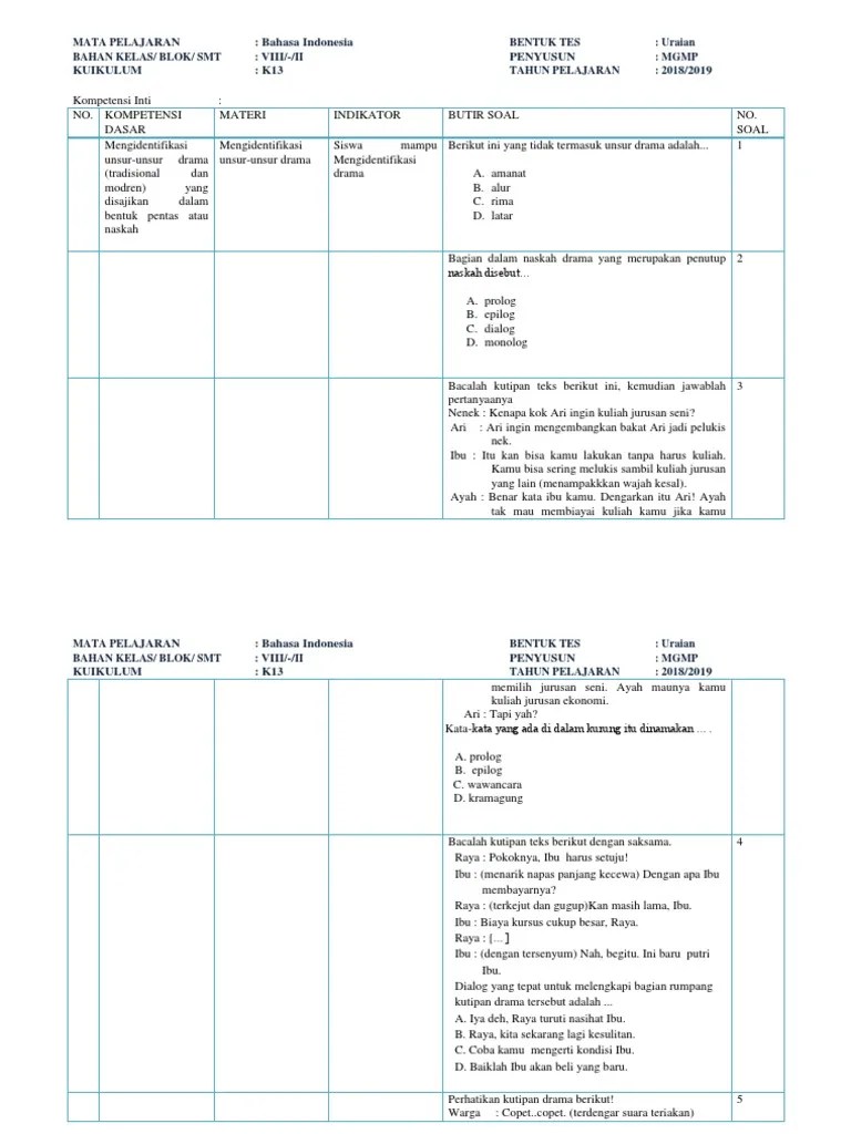 Persiapan yang harus dilakukan sebelum pertunjukkan drama adalah naskah drama, pemain, sutradara, panggung, latihan akting, dll. Kartu Soal Ujian Semester Bahasa Indo Kelas 8 2018 Pdf