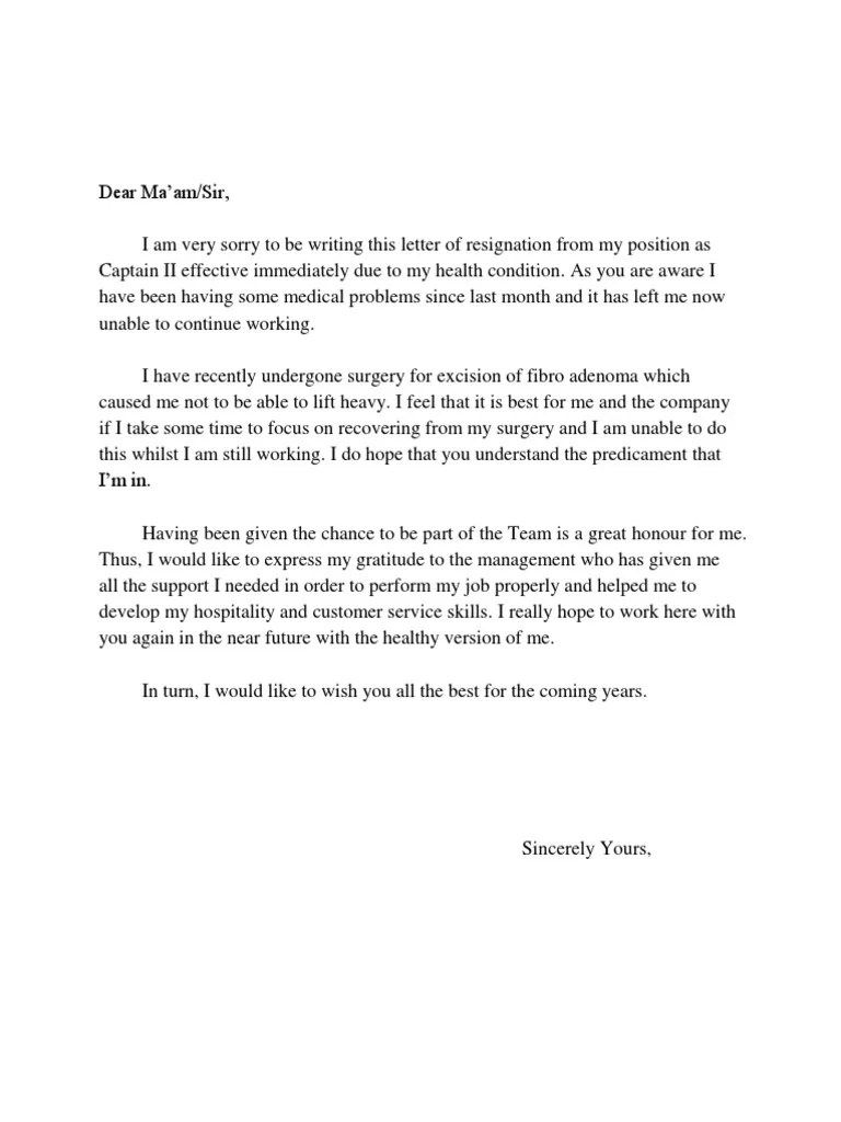This letter is an important document that informs the. Sample Of Resignation Letter Due To Health Issues Pdf