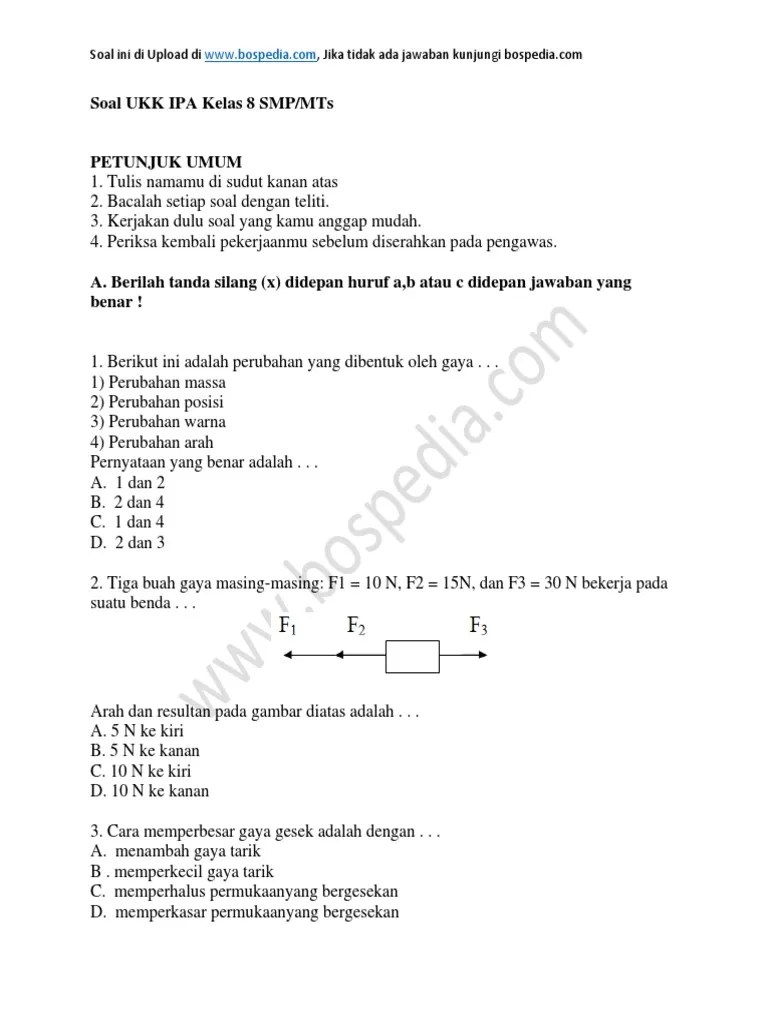 Kumpulan contoh soal matematika kelas 8 smp semester 1 dan 2 kunci jawaban pembahasannya di pdf kurikulum 2013 untuk ukk uts uas. 45 Contoh Soal Ukk Ipa Kelas 8 Smp Mts Dan Kunci Jawaban Pdf